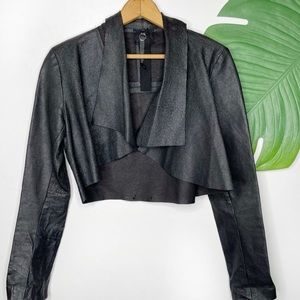 POLECI•black metallic cropped leather jacket